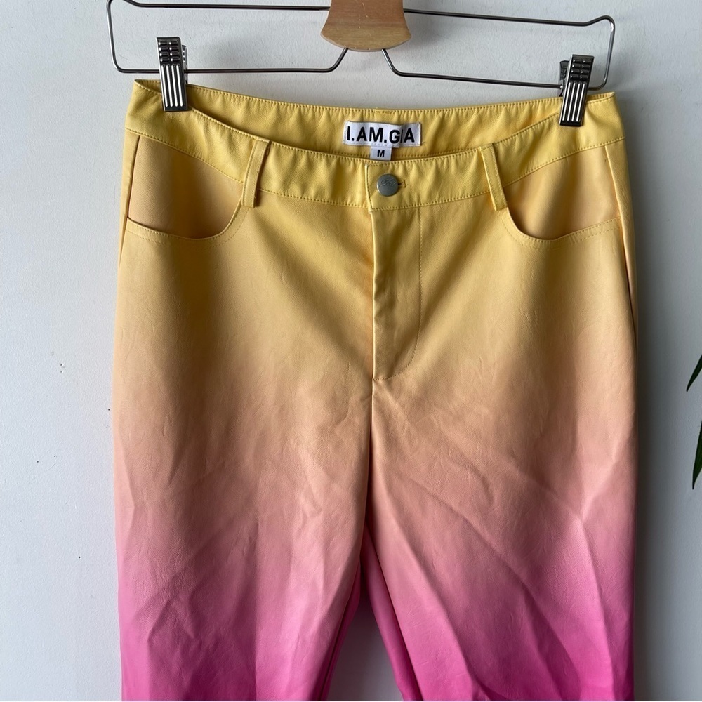 I.AM.GIA Pants Womens Medium Pink Yellow Davika Faux Leather Ombre Sunset - Picture 4 of 11
